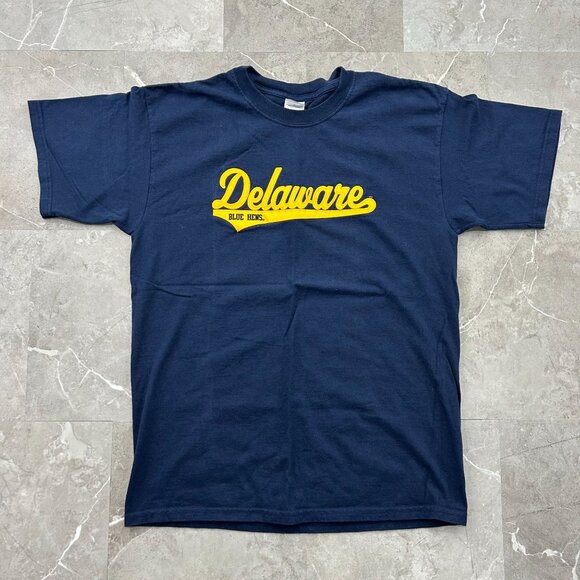 VINTAGE DELAWARE BLUE HENS SHORT SLEEVE TEE MENS LARGE STITCHED EMBROIDERED Y2K - Picture 1 of 7